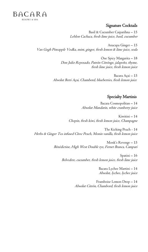 bacara spa menu.